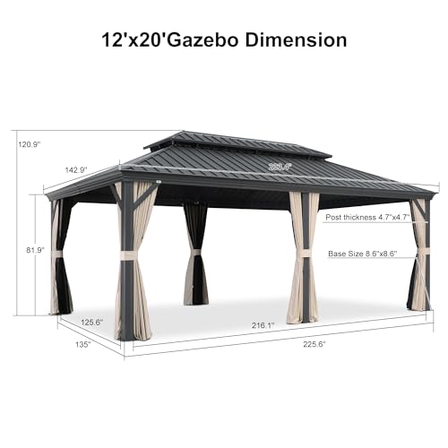 10' x 14' Permanent Hardtop Gazebo with Galvanized Steel Double Roof, Curtains and Netting Included M96664
