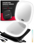 Compact Mirror with Light – Travel Magnifying Mirror - 10X Magnifying Mirror for Purses – USB Rechargeable with 3 Color LED Compact Mirror with Light Up & Dimmer Option