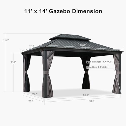 10' x 14' Permanent Hardtop Gazebo with Galvanized Steel Double Roof, Curtains and Netting Included M96664