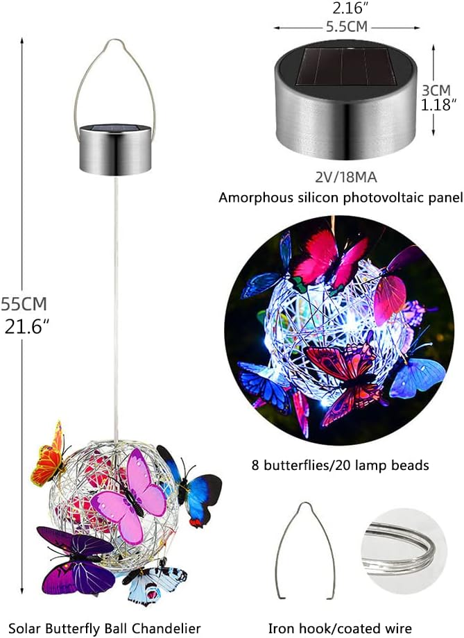 Solar Hanging Mesh Orb with LED Butterfly Light X476