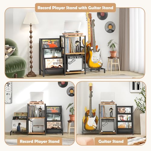 Record Player Stand with Guitar and Vinyl Storage Z518258