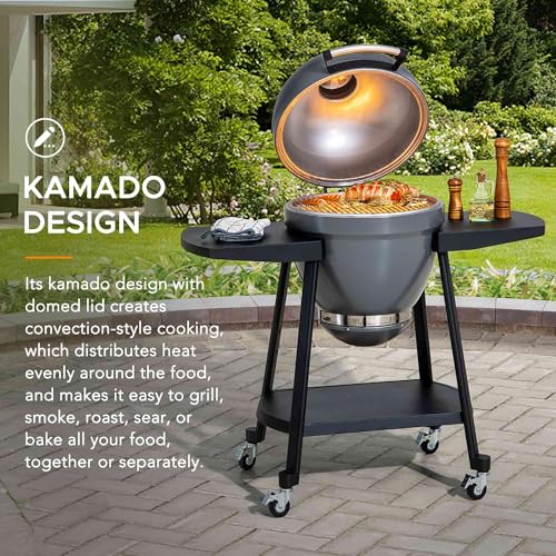 Charcoal Kamado Grill with Pizza Stone and Wheels Q84418