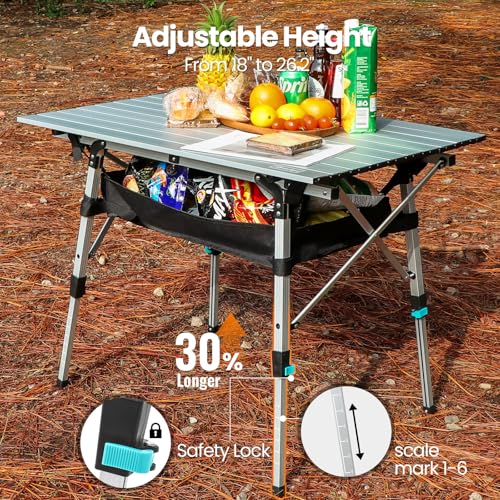 Portable Folding Camping Table with Adjustable Legs, Lightweight Aluminum K894