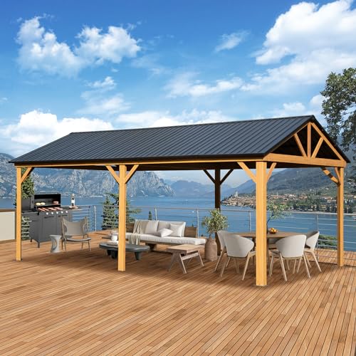 10 x 10 ft Hardtop Gazebo with Netting and Curtains, Galvanized Steel Roof for Patio and Garden X50618