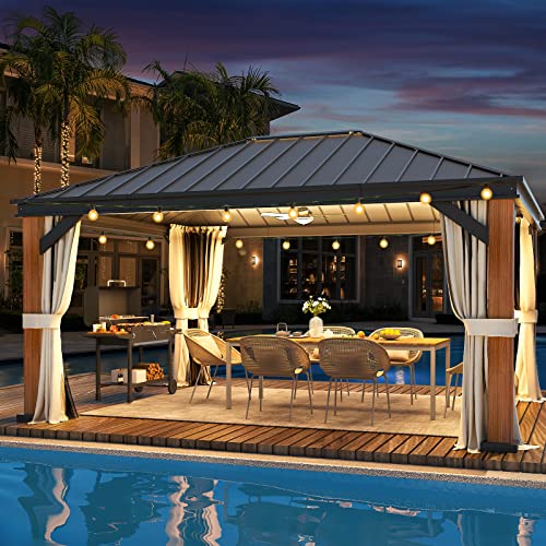 12x20 Hardtop Gazebo Double Roof Galvanized Steel Outdoor Aluminum Frame with Netting and Curtains M3306