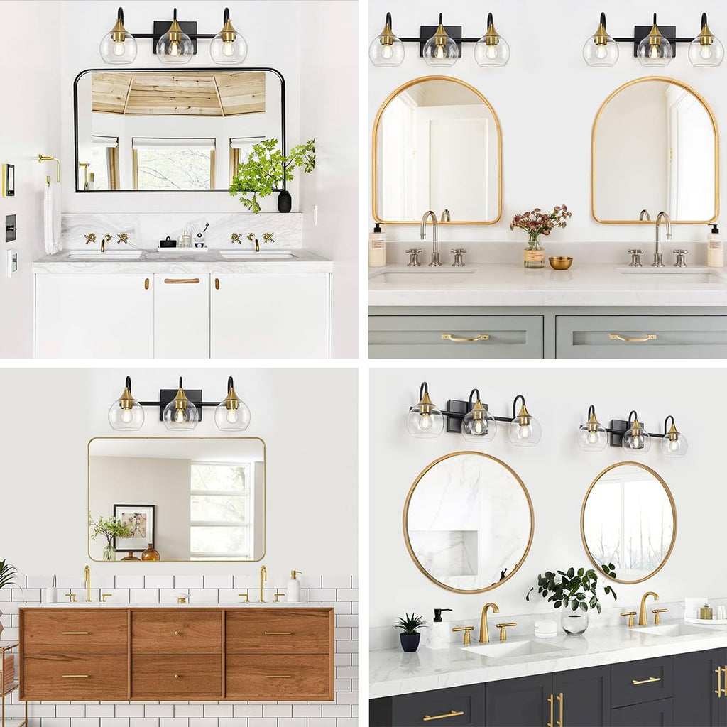 Black Gold Bathroom Vanity Light, 3 Light Wall Sconce for Mirror A7975