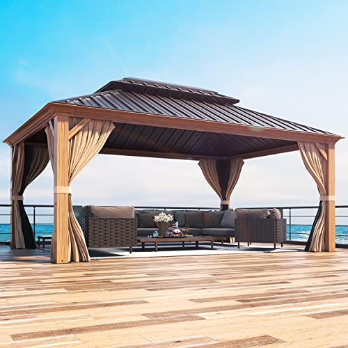 12x16 ft Hardtop Gazebo with Galvanized Steel Roof, Curtains and Netting V821