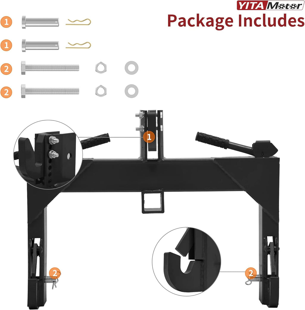 3 Point Quick Hitch, 3000 lbs 2" Receiver for Category 1 & 2 Tractors F43640