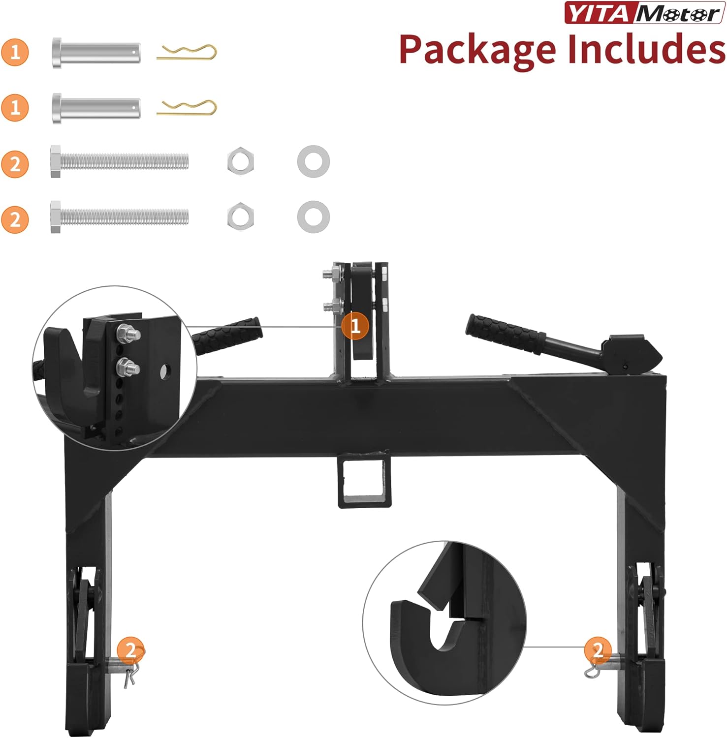 3 Point Quick Hitch, 3000 lbs 2" Receiver for Category 1 & 2 Tractors F43640