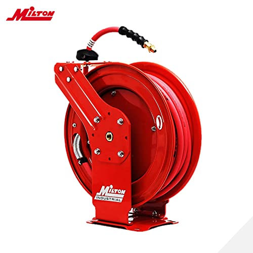 Air Hose Reel with Auto-Retractable Steel Dual Arm, 50 ft. Hybrid Rubber Hose, 300 PSI T991274