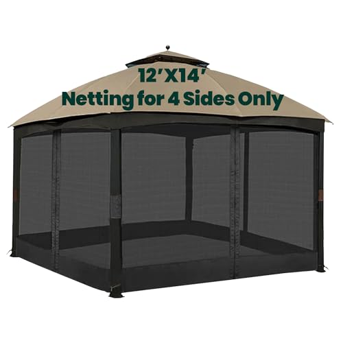 10 x 10 ft Gazebo Mosquito Netting with Zippers, 4-Panel Sidewall, Black T86124