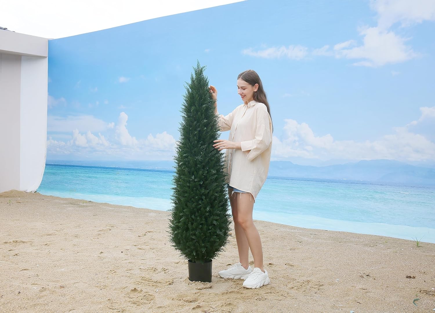 Artificial Cedar Topiary Tree Potted UV Resistant Outdoor Shrub X683