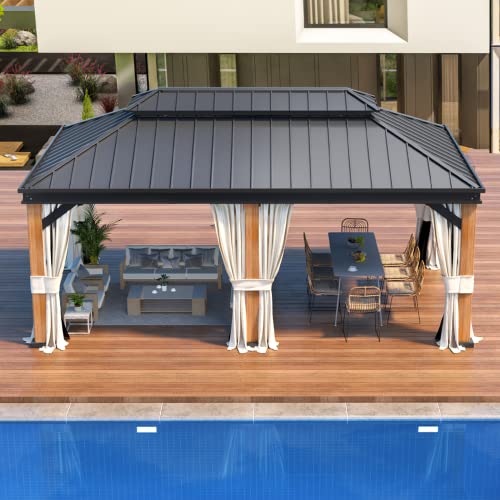 12x20 Hardtop Gazebo Double Roof Galvanized Steel Outdoor Aluminum Frame with Netting and Curtains M3306