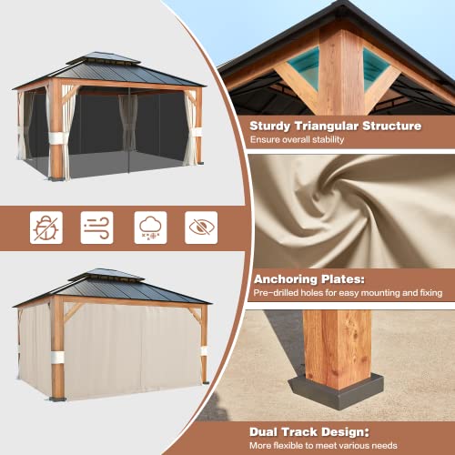 12x20 Hardtop Gazebo Double Roof Galvanized Steel Outdoor Aluminum Frame with Netting and Curtains M3306
