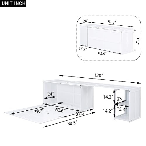 Queen Size Murphy Bed with Cabinet and LED Lights P178570