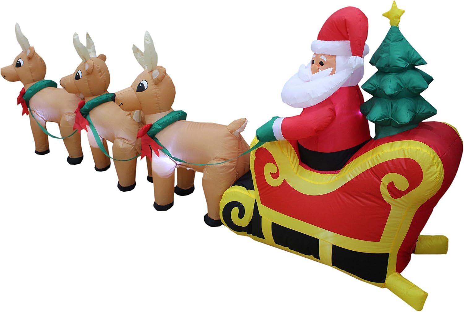 Christmas Inflatable Santa Claus on Sleigh with Reindeer and LED Lights Outdoor Decor G490