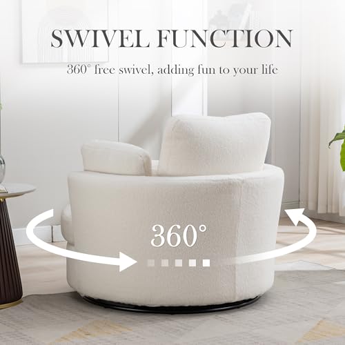 Oversized Swivel Barrel Chair with Ottoman, Chenille, Beige X252712