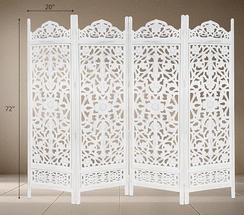4 Panel Folding Wood Room Divider, Antique Brown, 72 x 80 L396608