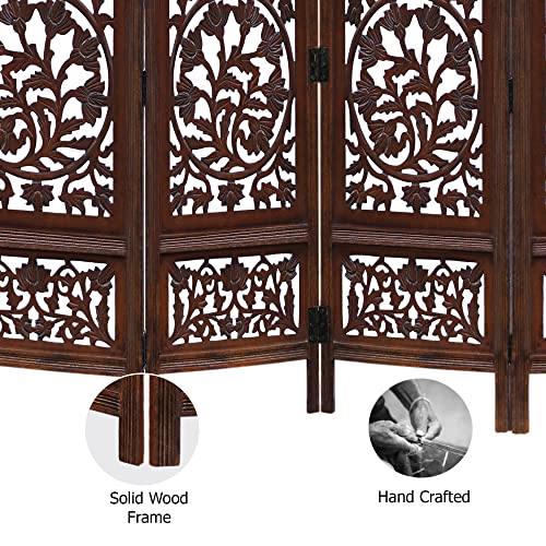 4 Panel Folding Wood Room Divider, Antique Brown, 72 x 80 L396608