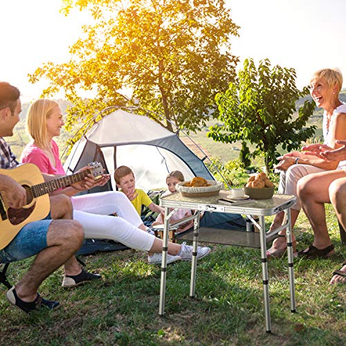 Adjustable Height Folding Camping Table with Mesh Layer Y4319