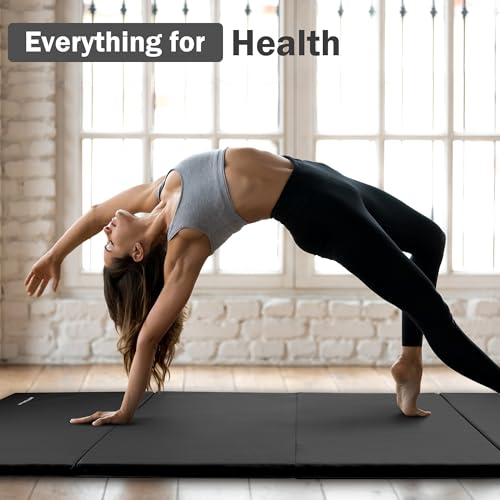 Folding Exercise Gymnastics Mat, 4x8x2 Inch, High-Density Anti-Tear, Portable with Carrying Handles J951
