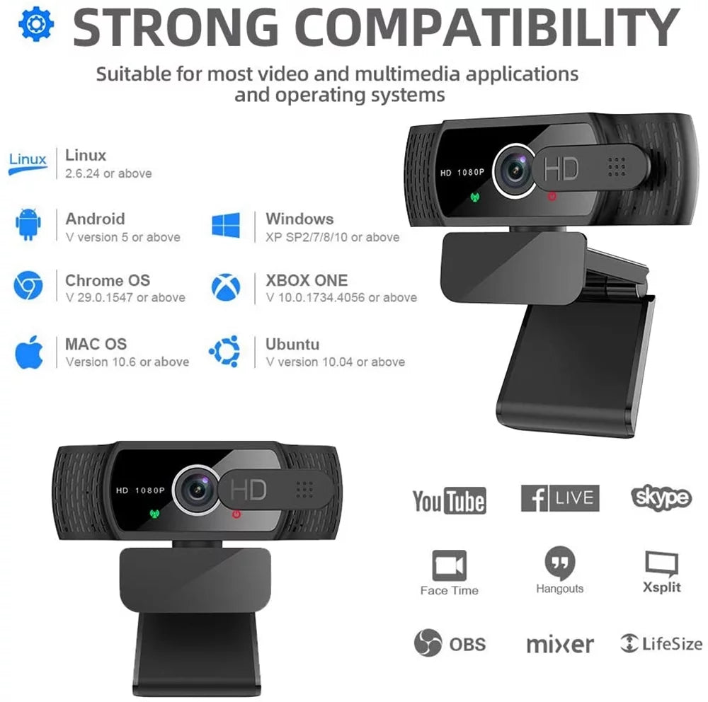 Webcam with Microphone, 1080P HD, Privacy Shutter and Tripod Stand V710748