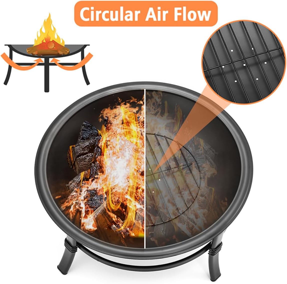 26 inch Outdoor Wood Burning Fire Pit with Spark Screen and Log Grate R5966