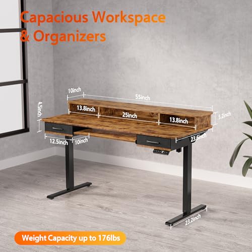 Electric Standing Desk with 2 Drawers, Height Adjustable for Home Office B137