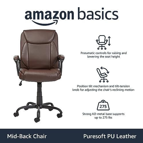Mid-Back Padded Office Desk Chair with Armrest, Black W8120