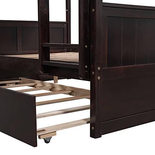 Twin Over Full Bunk Bed with Slide and Stairs for Kids E212
