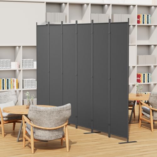 8-Panel 6 ft Tall Indoor Folding Room Divider, Portable Privacy Screen, Freestanding Partition, Dark Grey K442