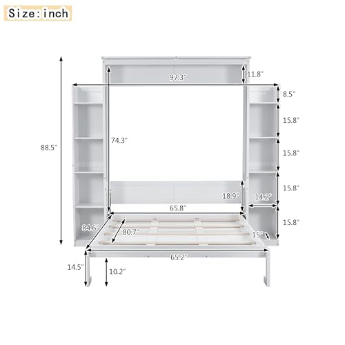 Queen Size Murphy Bed with Cabinet and LED Lights W119811
