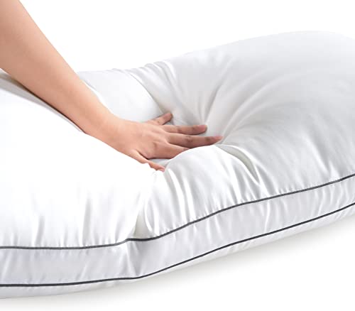 Bed Pillows King Size Set of 2 - Soft Gusseted Pillow for Sleepers - Down Alternative - White N2389