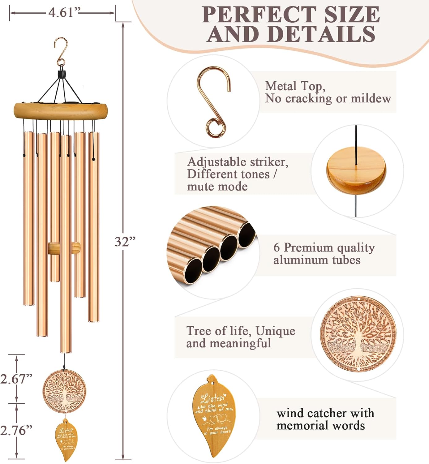 Tree of Life Memorial Wind Chimes for Loss of Loved One B8926