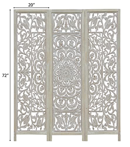 4 Panel Folding Wood Room Divider, Antique Brown, 72 x 80 L396608