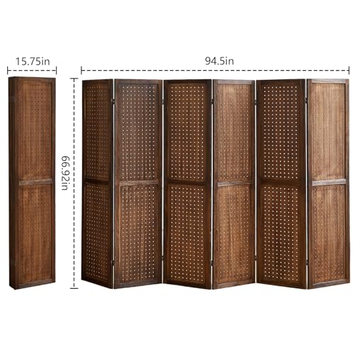 Wooden Pegboard Room Divider, 5.6Ft Folding Privacy Screen P5676