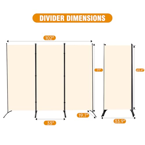 Room Divider Screen 3 Panel Folding Partition with Metal Frame, Grey M4968