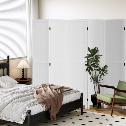 6 Panel Wood Room Divider Freestanding White 5.57 FT S6393