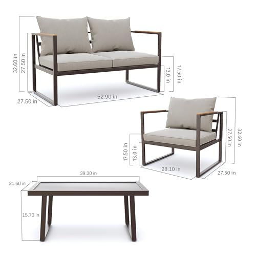 4-Piece Outdoor Patio Set with Sofa and Tempered Glass Table F97509