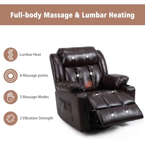 Swivel Recliner Chair for Adults with Massage and Heat, Fabric, Lime Gray B7507