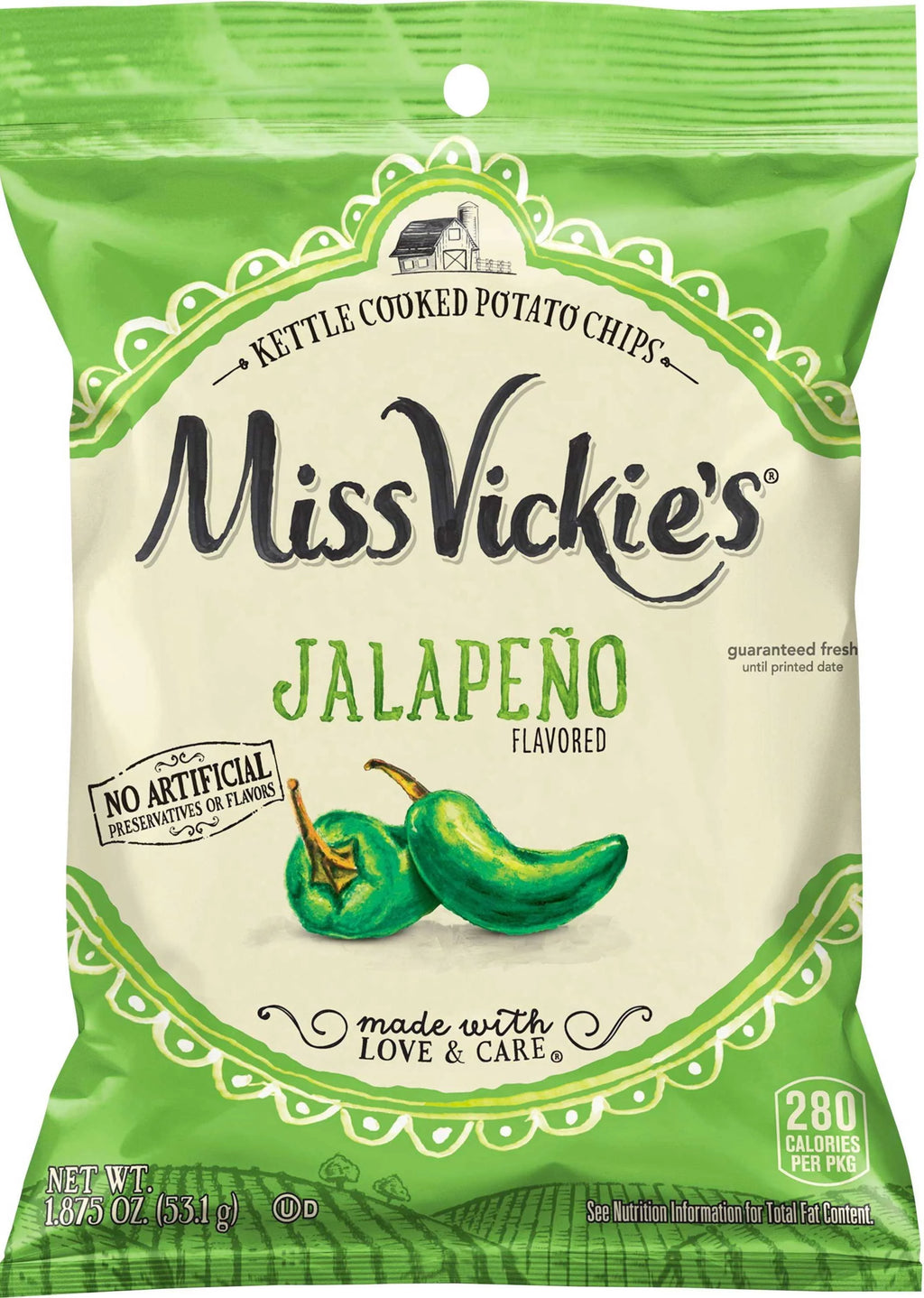 Miss Vickie's 00028400363310 Miss Vickie's Jalapeno Kettle Cooked Potato Chips 1.875oz 24Ct Xvl Peg(Price/Case)
