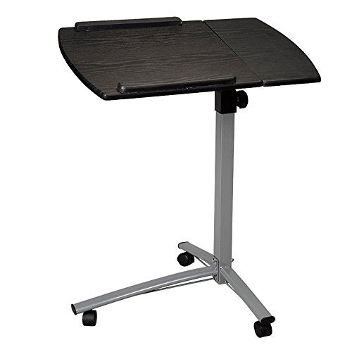 Tilt Top Overbed Table, Multifunctional Lifting Computer Desk,Medical Adjustable Tilt Overbed Bedside Table with Wheels for Hospital and Home Use (Brown)