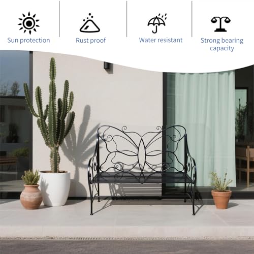 Outdoor Garden Bench Cast Iron with Armrests W9104