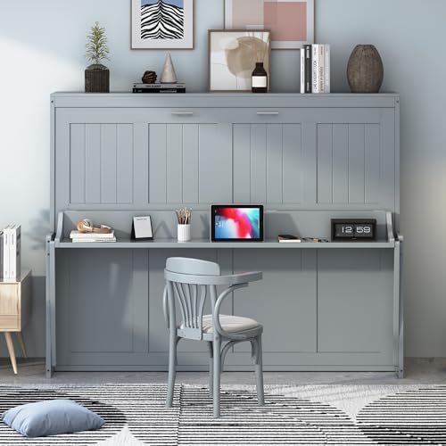 Queen Size Murphy Bed with Cabinet and LED Lights P178570