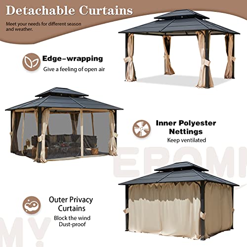 12x20 Hardtop Gazebo Double Roof Galvanized Steel Outdoor Aluminum Frame with Netting and Curtains M3306