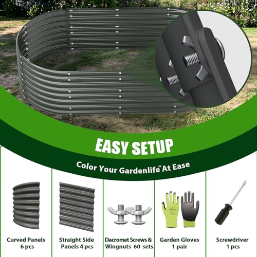 Galvanized Raised Garden Bed Oval Metal Planter Box for Vegetables Flowers A9593
