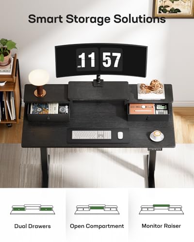 Electric Standing Desk with Drawers, Height Adjustable, Black G366