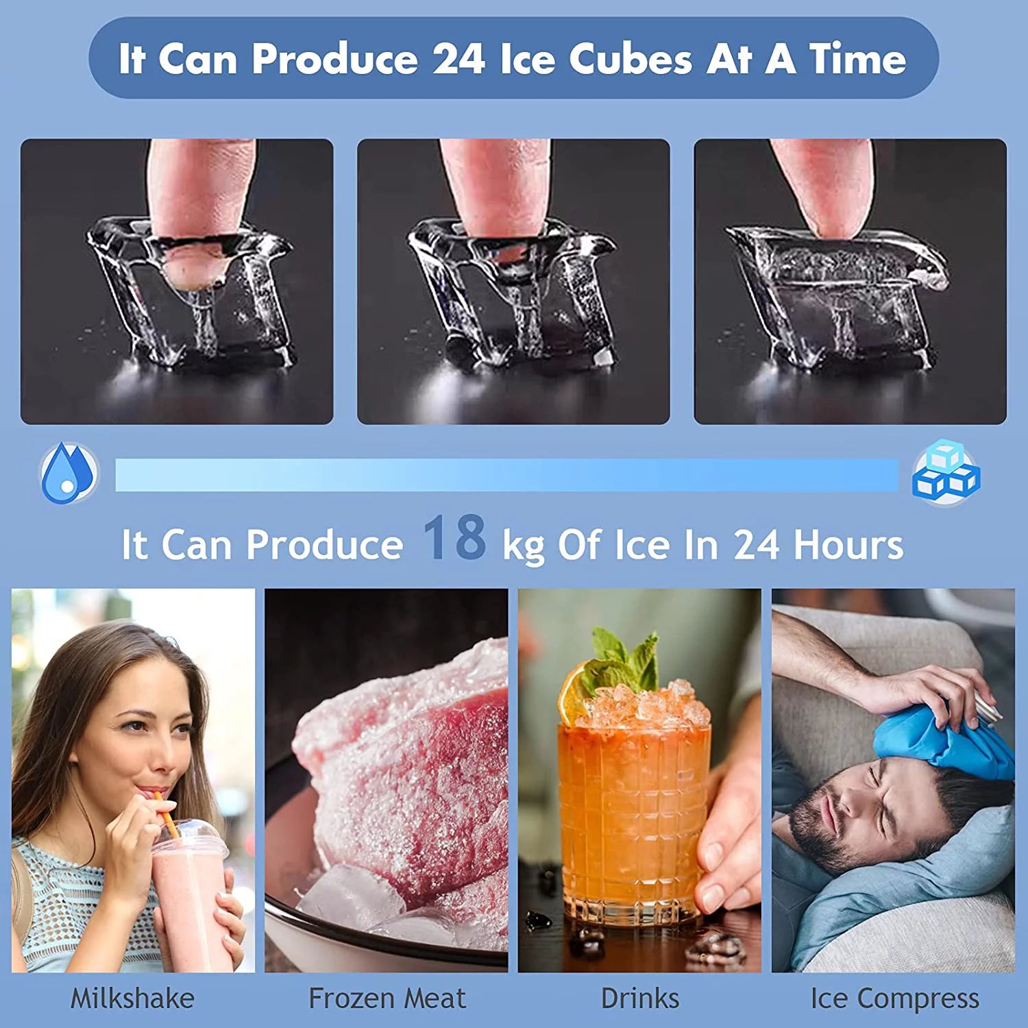 Compact Countertop Ice Maker, 45 Lbs/24H, Self-Cleaning Portable M93535