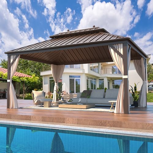 12x20 Hardtop Gazebo Double Roof Galvanized Steel Outdoor Aluminum Frame with Netting and Curtains M3306