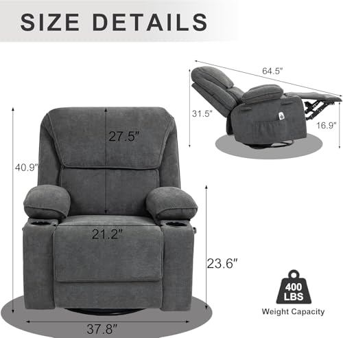 Massage Heated Swivel Rocking Recliner Chair with Cup Holders Z657